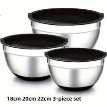 3 PiecesSalad Bowl Set With Cover, Mixing Bowl Set, Stainless Steel Salad Mixing Bowls With Silicone Base And Lids, Non-Slip For Food Storage, Meal Prep, Salad And More, Kitchen Gadgets And Accessories - View 12
