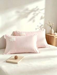 Joivida 2 Buah Sarung Bantal Bordir Poliester dengan Penutup Amplop, Bahan Poliester Halus dan Bernapas, Pelindung Bantal Tempat Tidur dengan Penutup Amplop (Tanpa Isian) - Berwarna merah muda - View 10