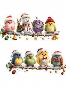 Christmas Bird Window Sticker Cartoon Colorful Bird Snowman Electrostatic Glass Sticker Christmas Scene Decoration - multicolor - View 4