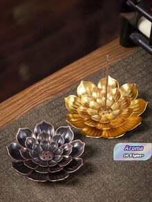 1pc Vintage Lotus Incense Burner/Holder, Elegant And Compact Design, Suitable For Living Room, Bedroom, And Tea Table - Gold - View 2