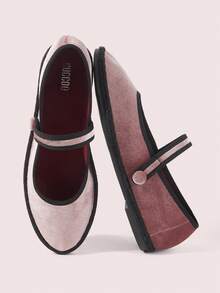 CUCCOO DOLLMOD Women's Shoes Round Toe With Pink Velvet Cloth Buckle Classic Comfortable And Cute Mary Jane Flat Shoes - Pink - View 1