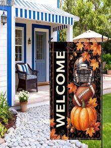1PC 2D Flat Fall Halloween Orange Football Helmet Welcome Garden Flag, Single-Sided Outdoor Porch Yard Decor For Home, Party, Holiday, Seasonal Display, No Pole - multicolor - View 8