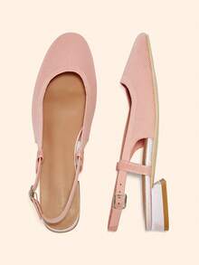 CUCCOO BASICS Women's Shoes Spring And Summer Simple Classic Woven Material Round Toe Short Heel Shoes Suitable For Commuting Dating Parties Parties - Pink - View 4