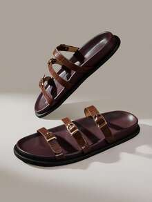 Solecia Women's New Fashion Brown Comfortable Flat Beach Sandals For Vacation - Brown - View 5