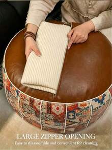 1pc Bohemian Floral Embroidered Storage Ottoman (Without Filling), Soft Hidden Clothing And Toy Storage, Waterproof Pu Leather, Providing Comfortable Experience For Every Home Space, Suitable For Living Room, Bedroom, And Entryway, Single Piece For - Coffee Brown - View 9