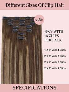 7PCS Straight Clip In Hair Extensions 100% Real Human Hair 14-24 Inch 115G Double Weft Invisible Clip Hair Extensions Remy Natural Human Hair For Women Girls Daily Use - S4/26/4 - View 3