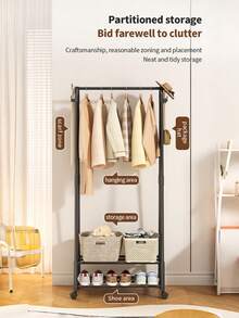 Single-Pack, Double-Row, Easy-To-Assemble, Movable Upright Coat Rack, Freestanding Coat And Hat Rack, Multi-Functional Shoe And Hat Cabinet, Space-Saving Storage Rack, Suitable For Homes, Rental Apartments, Living Rooms, Bedrooms, And Walk-In Closets - Multicolor - View 10