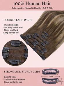 7PCS Straight Clip In Hair Extensions 100% Real Human Hair 14-24 Inch 115G Double Weft Invisible Clip Hair Extensions Remy Natural Human Hair For Women Girls Daily Use - S4/26/4 - View 4