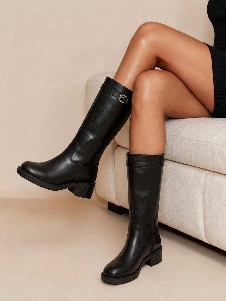 Daringsoles Vintage British Boots Autumn And Winter Thick-Soled Thick-Heeled High Boots Fall Shoes - Black 3 - View 1