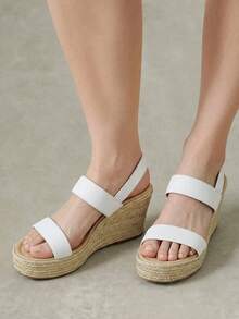 Styleloop Women's New White Straw Rope Platform Wedge Sandals - White - View 4