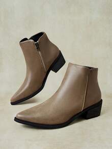 Styleloop 女款 Pointe 設計休閒西部靴，波希米亞風，復古美式，波希米亞，西部靴，Coachella 音樂節，派對洋裝 - -卡其色- - 查看 3