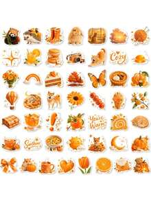 50Pcs Warm Orange Autumn Theme Stickers – Fall Aesthetic Plant Animal Element Decals For Journaling, Scrapbook, Notebook Planner Decor, Cozy Vibe - Multicolor - View 7