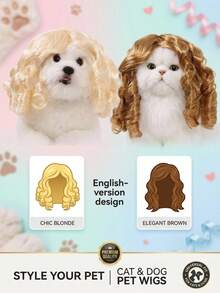 PETSIN 1PC Judge Style Pet Curly Wig For Dogs And Cats, Long Wavy Hair Costume Headpiece, Holiday Party Cosplay Dress Up Accessory, Funny Pet Photo Prop For Halloween Christmas, Perfect Gift For Pet Lovers - Multicolor - View 2