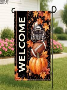 1PC 2D Flat Fall Halloween Orange Football Helmet Welcome Garden Flag, Single-Sided Outdoor Porch Yard Decor For Home, Party, Holiday, Seasonal Display, No Pole - multicolor - View 6