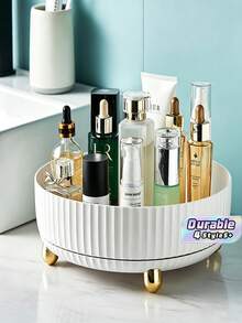 1Pc Large Capacity Multifunctional Rotating Storage Box - Heavy-Duty Plastic Storage Tray With Golden Leg Rack Suitable For Bathrooms, Kitchens, Offices, Living Rooms - Space Saving Modern Decorative Center Piece With Round Edges. - Multicolor - View 1