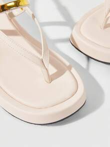 HighSole 女款舒適休閒厚底夾腳涼鞋 綁帶方頭 夏季日常通勤極簡咖啡色厚底涼鞋 - 杏色 - 查看 7
