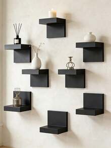 8pcs Ultra Mini Deep Black Thickened Wall-Mounted Storage Shelves, Modern Floating Display Racks, Narrow Space-Saving Storage Shelves, With Iron Plate Support, Screw Fixed, Suitable For Home And Office, 1/4/8pcs - Black - View 2