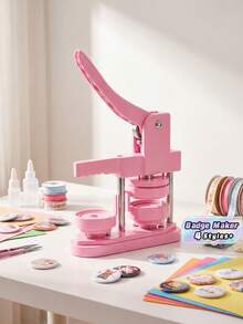 Button Maker No Installation Required. The Button Maker Button-Making Materials, Images, And A Round Cutter. - pink - View 2