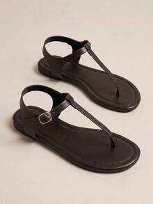 HighSole 巧克力棕色鉚釘夾腳涼鞋，配古董金金字塔裝飾，音樂節風格，春夏街頭穿搭 - 棕色2x - 查看 7