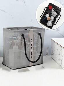 1Pc Mesh Shower Caddy Foldable Bathroom Organizer Waterproof Toiletry Bag For Shampoo Cosmetics Pool Outdoor Shopping Gym Home Travel Patio Storage Accessory Supplies - Multicolor - View 7