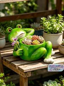 1PC Fun Lazy Frog Resin Garden Statue Outdoor Yard Decor Unique Art Lawn Ornament For Pond Patio Porch Backyard Potted Plant Decoration Festival Gift Weatherproof Sculpture - A - View 1