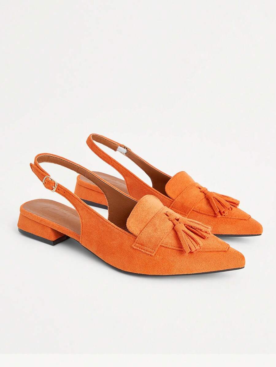 CUCCOO CHICEST Suede Fringed Pointed Toe Low Heel Strap Shoes, Elegant Closed Toe Slingback Commuter Women's Sandals Fall Shoes - Orange - View 1