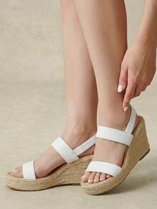Styleloop Women's New White Straw Rope Platform Wedge Sandals - White - View 7