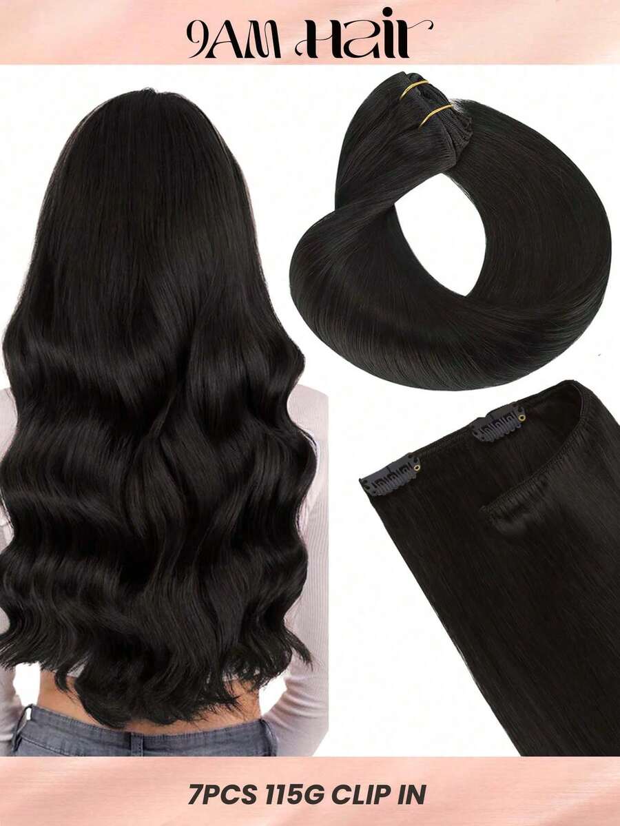 7PCS Straight Clip In Hair Extensions 100% Real Human Hair 14-24 Inch 115G Double Weft Invisible Clip Hair Extensions Remy Human Hair For Women Girls Daily Use