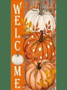 1PC Fall Pumpkin Welcome Garden Flag, Double-Sided Outdoor Decor With Orange Background Autumn Leaves, Polyester For Porch, Yard, Thanksgiving, Halloween, Home, Seasonal - multicolor - View 5