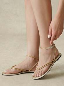Styleloop Ladies, Thong, Buckle, Summer Breeze, Style, Flat Sandals - Gold - View 9