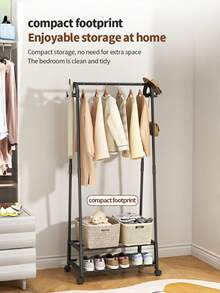 Single-Pack, Double-Row, Easy-To-Assemble, Movable Upright Coat Rack, Freestanding Coat And Hat Rack, Multi-Functional Shoe And Hat Cabinet, Space-Saving Storage Rack, Suitable For Homes, Rental Apartments, Living Rooms, Bedrooms, And Walk-In Closets - Multicolor - View 12