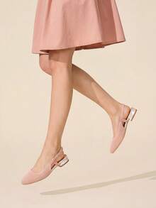 CUCCOO BASICS Women's Shoes Spring And Summer Simple Classic Woven Material Round Toe Short Heel Shoes Suitable For Commuting Dating Parties Parties - Pink - View 5