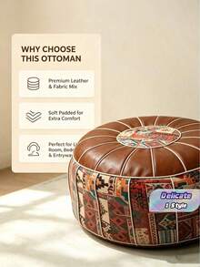 1pc Bohemian Floral Embroidered Storage Ottoman (Without Filling), Soft Hidden Clothing And Toy Storage, Waterproof Pu Leather, Providing Comfortable Experience For Every Home Space, Suitable For Living Room, Bedroom, And Entryway, Single Piece For - Coffee Brown - View 1
