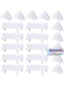 1/6/10 Pack White Table Cloth Rectangle Table Cloths For 8 Foot Rectangle Tables With Cloth Napkins 60 X 126 Inch Washable Polyester Table Covers, Reusable & Wrinkle Resistant For Weddings, Parties, Events, And Daily Use - White - View 1