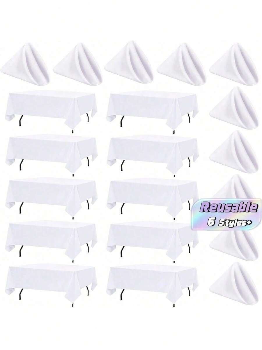 1/6/10 Pack White Table Cloth Rectangle Table Cloths For 8 Foot Rectangle Tables With Cloth Napkins 60 X 126 Inch Washable Polyester Table Covers, Reusable & Wrinkle Resistant For Weddings, Parties, Events, And Daily Use - White - View 1