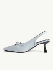 CUCCOO CHICEST Sexy Fashion Bow Decoration Small Square Toe Wine Glass And Casual Versatile Rear Strap Women's Light Blue High Heels - Light blue - View 5