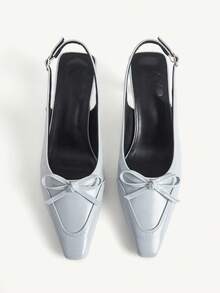 CUCCOO CHICEST Sexy Fashion Bow Decoration Small Square Toe Wine Glass And Casual Versatile Rear Strap Women's Light Blue High Heels - Light blue - View 2