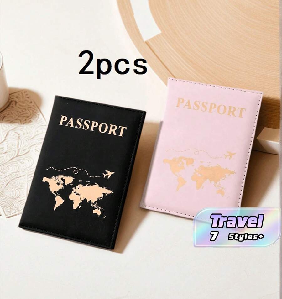 2件組 PU材質情侶旅行護照套組,創意護照與機票夾,適合度假旅行收納整理 - 彩色 - 查看 1