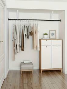 1Pc Black Adjustable Tension Rod, No Drill Extendable Hanging Rod, Multifunctional Clothes Rail For Wardrobe & Dorm, Suitable For Clothes Drying, Shower Curtain, Door Curtain And Bay Window Curtain, Length 20.47-32.28 Inch - Stainless Steel Black/52-82cm/20.47-32.28in - View 10