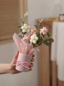 手工花束粉色禮品桶裝，雛菊花藝蝴蝶結裝飾，迷你人造花桌飾，生日禮物居家裝飾 - 粉色系小花筒花束 - 查看 11