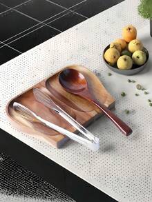1pc Walnut Color Spoon Rest Holder Double Slot Utensil Organizer For Kitchen Countertop Farmhouse Rustic Dining Table Decor Christmas Stocking Fillers Holiday Gift Idea Must Haves - Brown - View 2