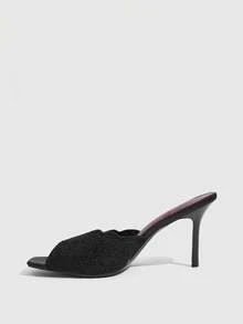 CUCCOO SZL Summer New Thorn Strap Wear High-Heeled Women's Slippers - Black - View 4