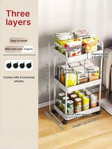 Rolling Plastic Storage Cart With Handle - Multi-Functional Floor-Standing Plastic Storage Shelf, Suitable For Kitchen And Bathroom Storage, Movable Drainage Rack, Ideal For Holiday Gatherings, Back-To-School Supplies, And New Year's Plans - Multicolor - View 16
