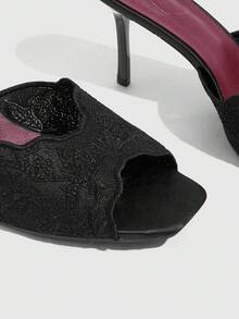 CUCCOO SZL Summer New Thorn Strap Wear High-Heeled Women's Slippers - Black - View 5
