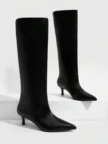 Daringsoles 女款 2026 秋冬新款黑色尖頭小貓跟膝高靴，百搭優雅長靴，通勤風格 - 黑色 - 查看 5