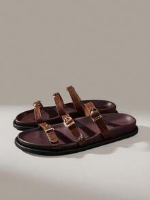Solecia Women's New Fashion Brown Comfortable Flat Beach Sandals For Vacation - Brown - View 6