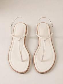 HighSole 女士平底凉鞋，趾带设计，舒适百搭，适合春夏户外/室内穿着，简约时尚，适合度假、日常通勤，优雅复古风。 - 米 - 查看 5
