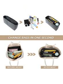 1PC Grey Purse Organizer Insert With Support Lining Anti Deformation Medium Bag For Handbag Backpack Tote Inner Storage Pouch For Lipstick Brush Skin Care Phone Coins Small Items Travel Gift Boho Style 3 Sizes Optional - Grey - View 4