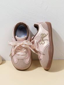 Four Seasons Girls Fashion Versatile Embroidered Bow Children's Fun Cute Children's Sneakers Board Shoes Casual Shoes - Pink - View 1