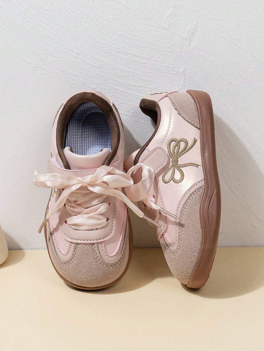 Four Seasons Girls Fashion Versatile Embroidered Bow Children's Fun Cute Children's Sneakers Board Shoes Casual Shoes - Pink - View 1